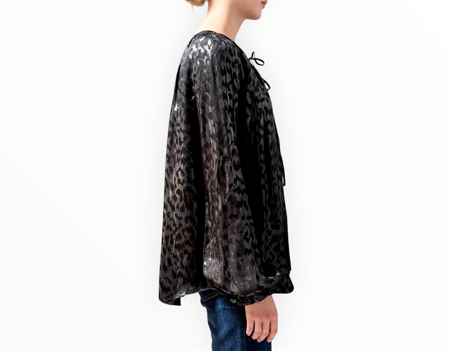 L'Agence Leopard Keyhole Shirt - Black - Size AU12