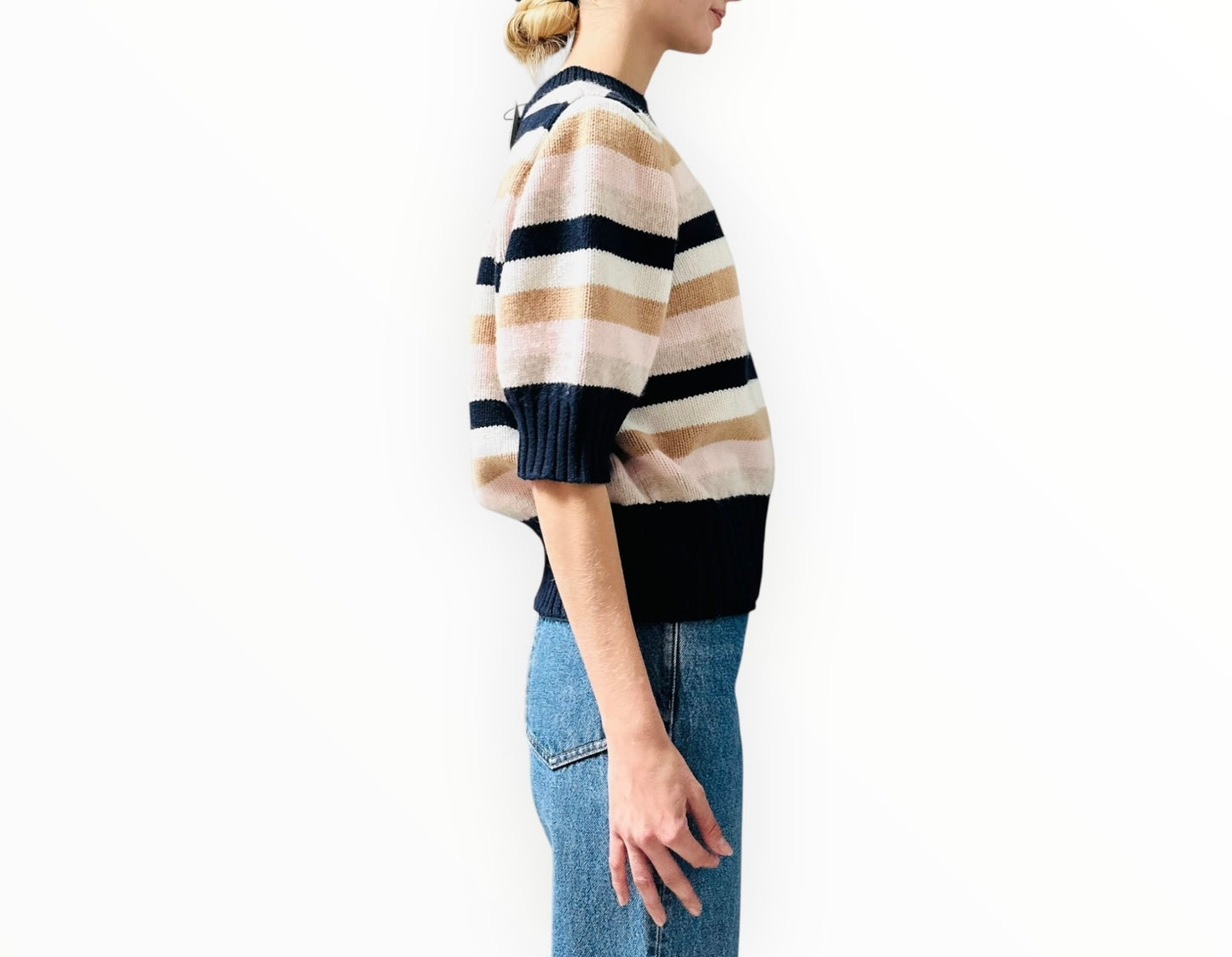 Alessandra Striped Short Sleeve Sweater - Multi - Size S