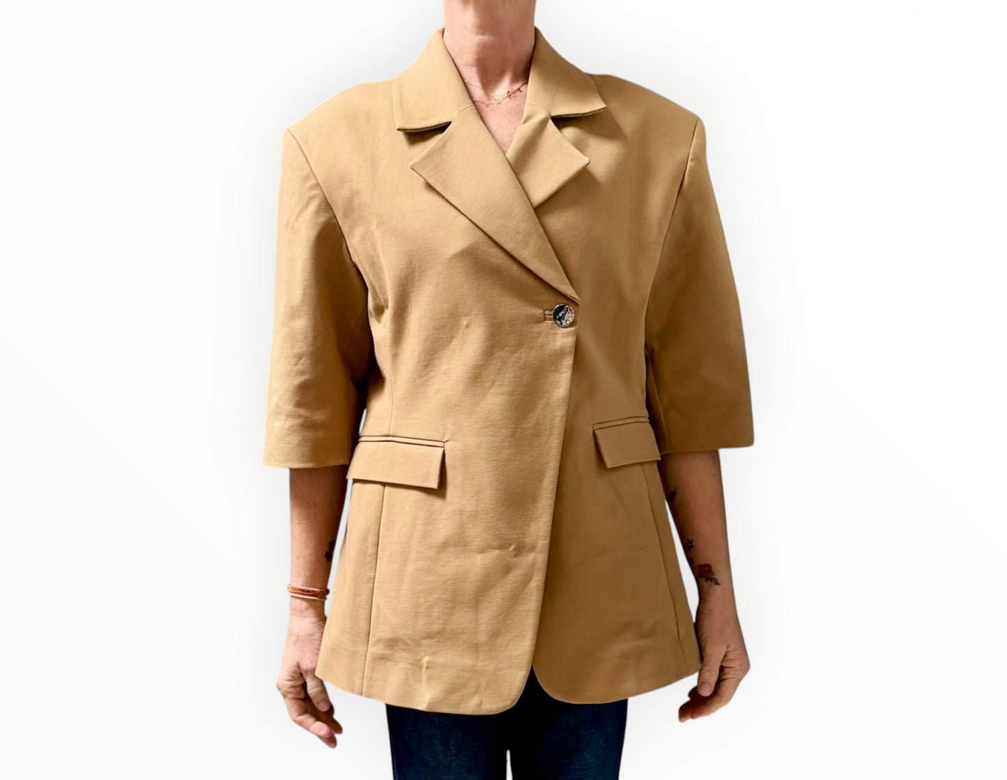 Ganni Short Sleeve Jacket - Dark Beige - Size 40