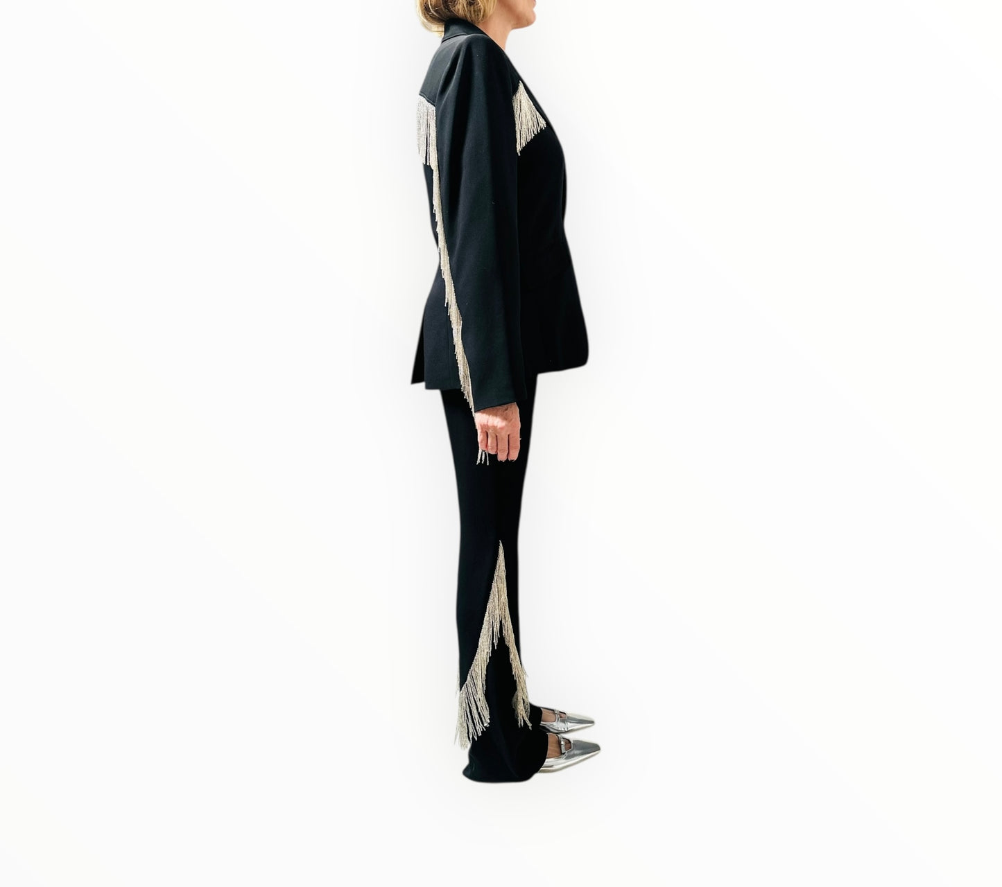 Cinq a Sept Ira Beaded Fringe Blazer and Pants - Black - Size 8