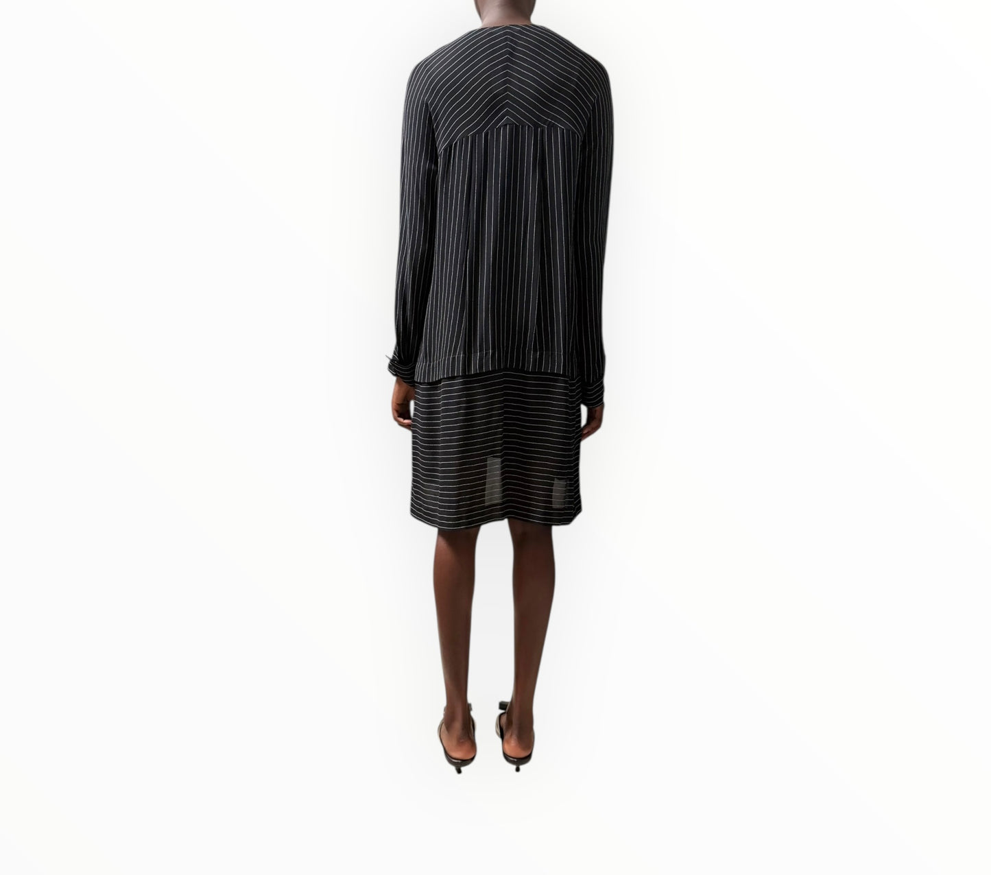 Alexander Wang Pinstripe Sheer Shirt Dress - Black - Size AU8