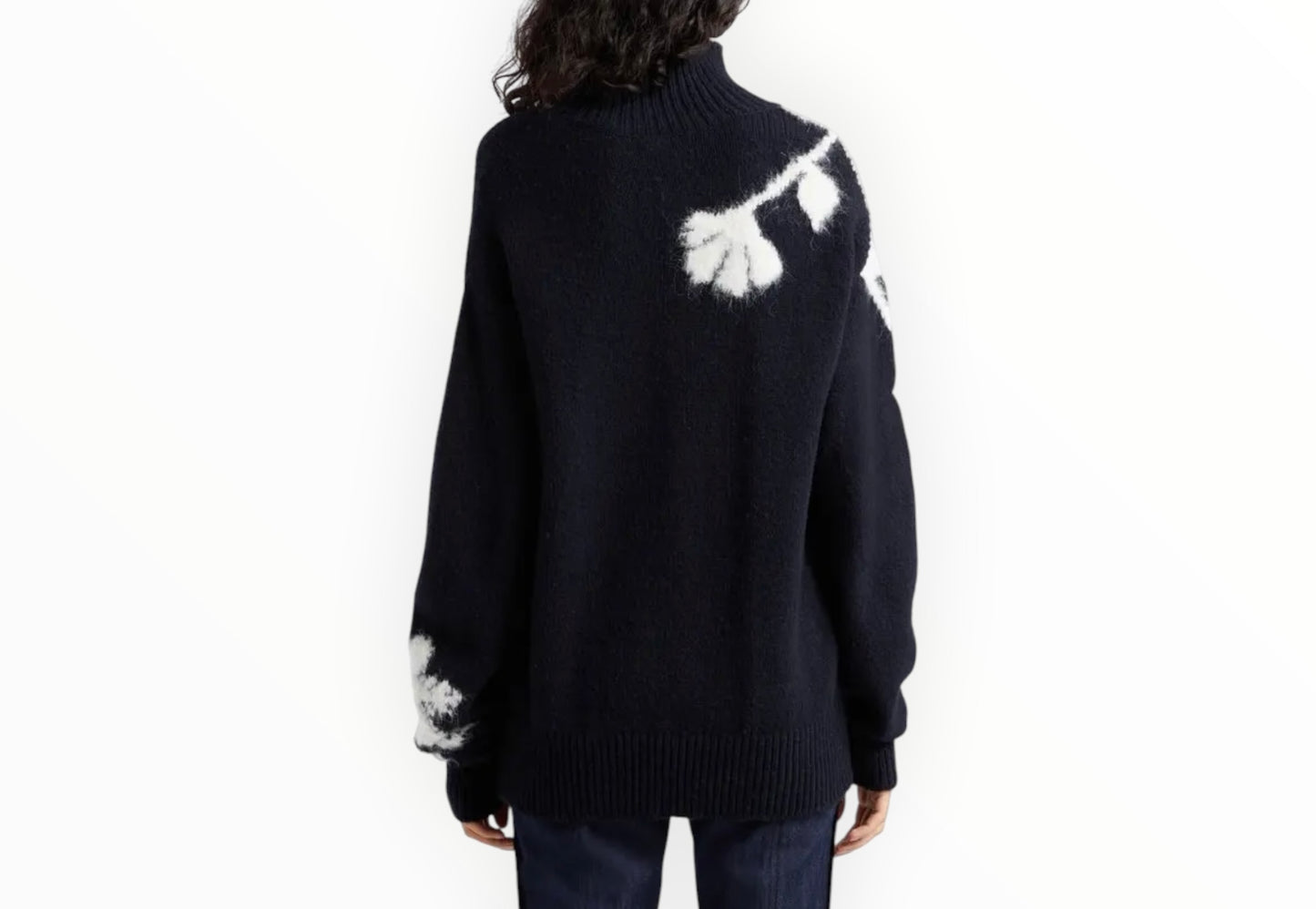 Cinq a Sept Sarah Flower Sweater - Black/Ivory - Size XS