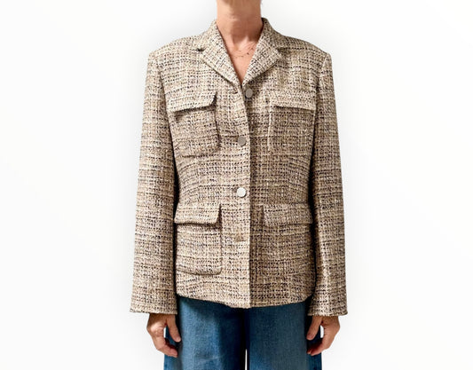 Theory LS Miltary Tweed Jacket - Beige - Size AU14