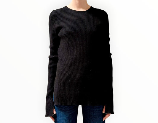 Bassike Ribbed Knit Slim Sweater - Black - Size 1