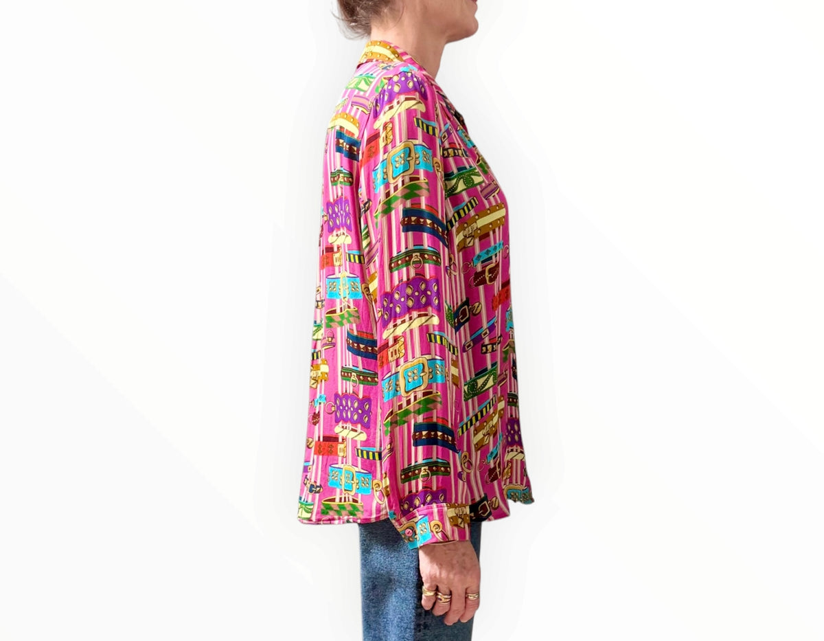L'Agence Nina Silk Shirt - Pink - Size L
