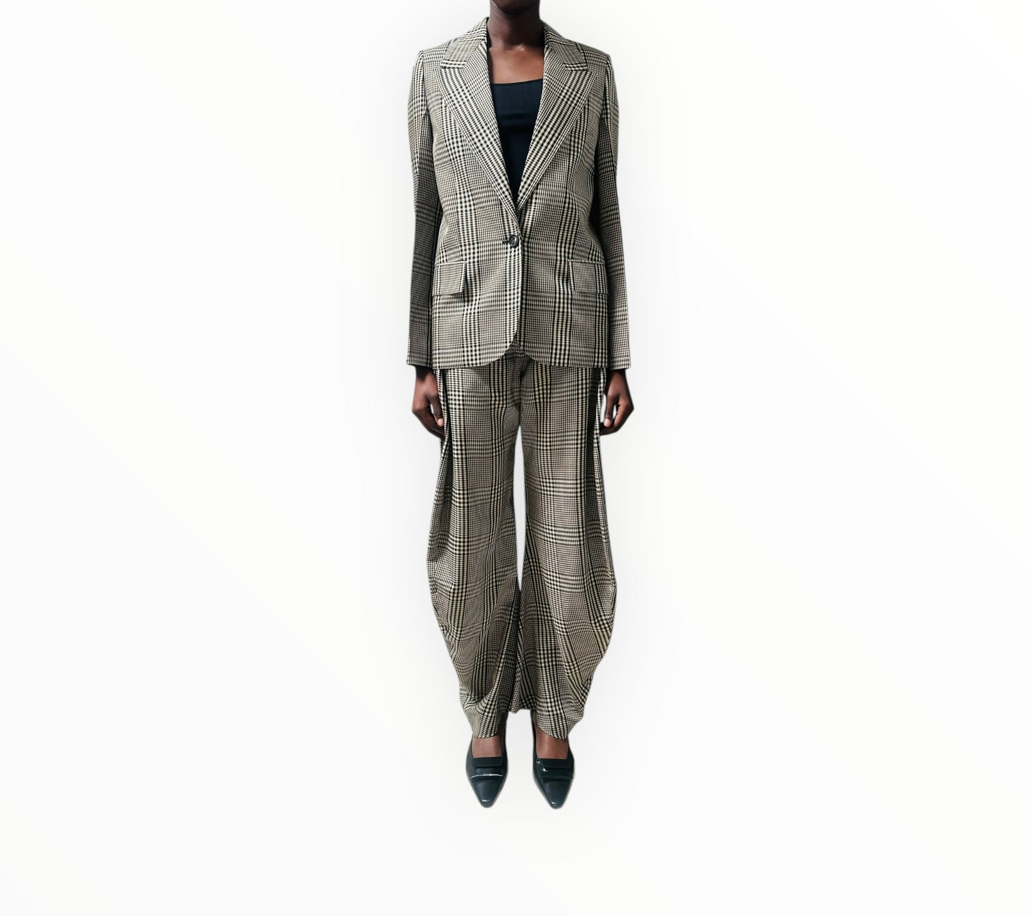 Acne Studios Barrel Leg Style Check Pants + Jacket - Multi - Size 34