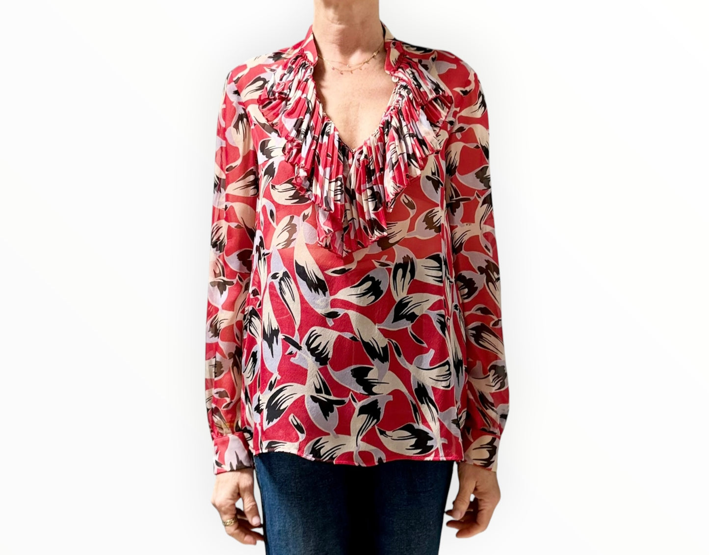 RT006233 - No. 21 Ruffle Silk Shirt - Red- Size 40