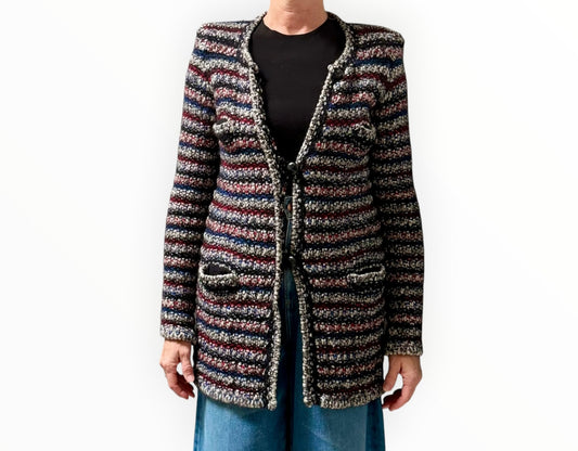 Isabel Marant Longline Knit Jacket - Black/Navy/White/Red - Size 38
