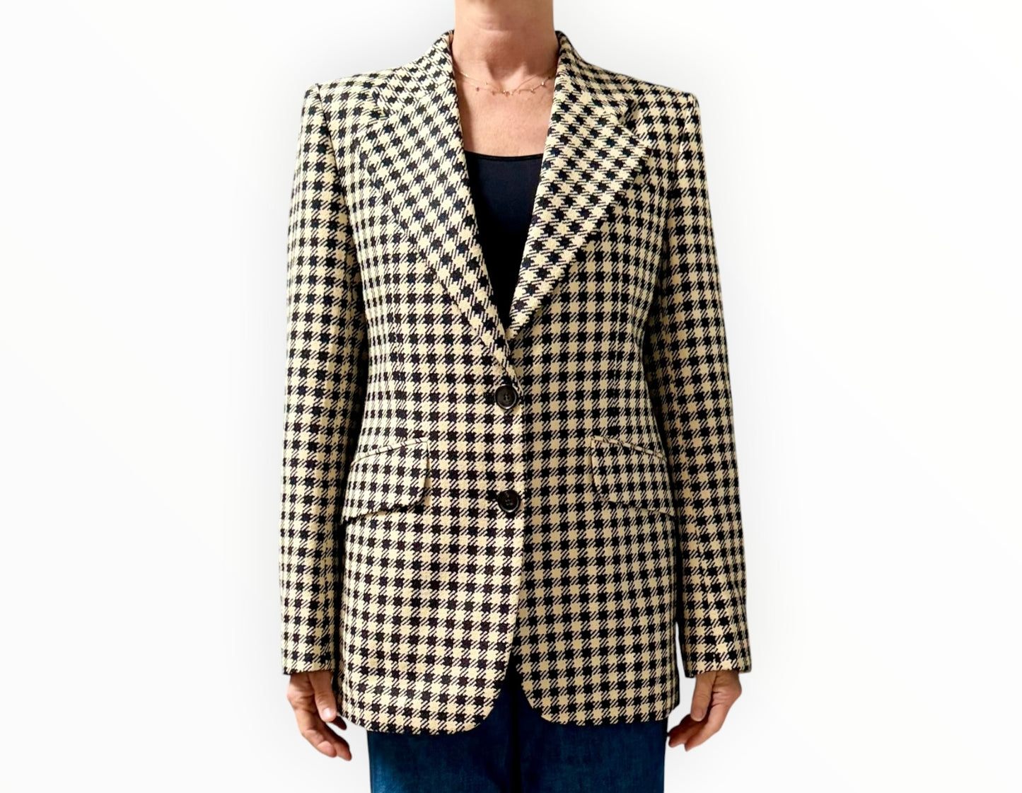 Victoria Beckham Houndstooth Tweed Blazer - Black/Cream - Size AU12