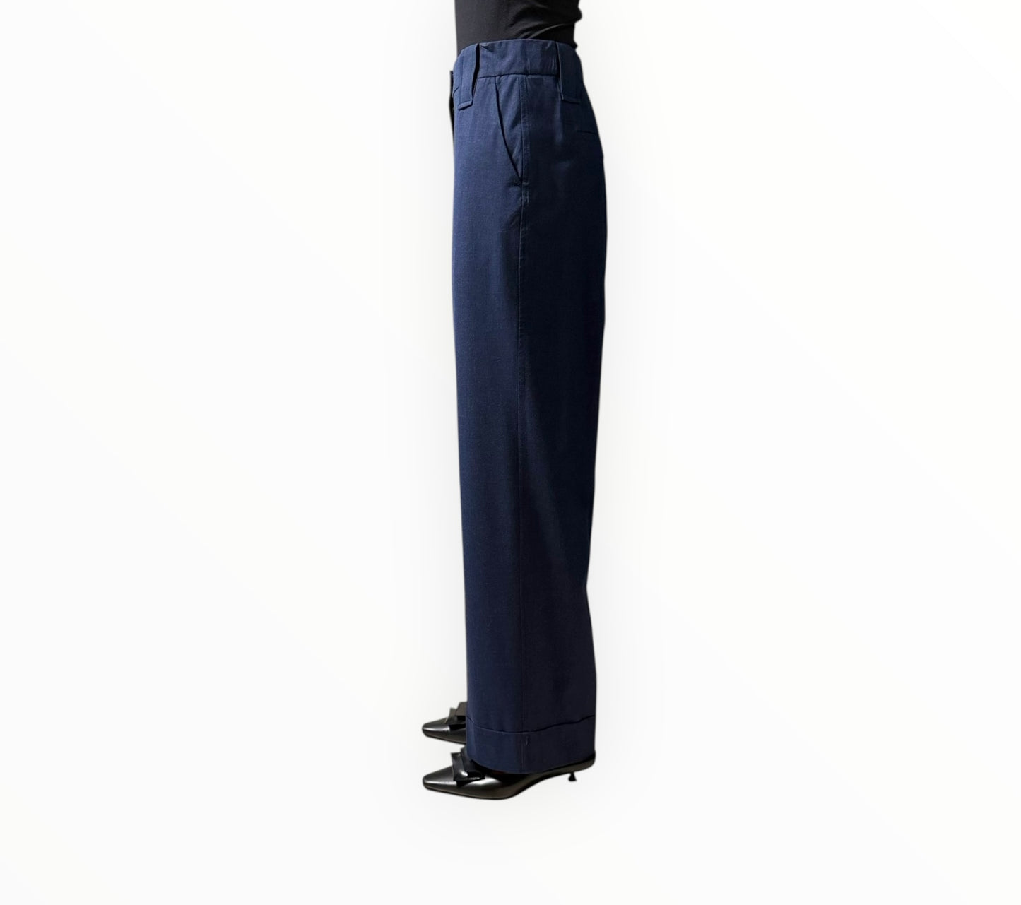 Ganni Cuffed Hem Pants - Navy Marle - Size 40