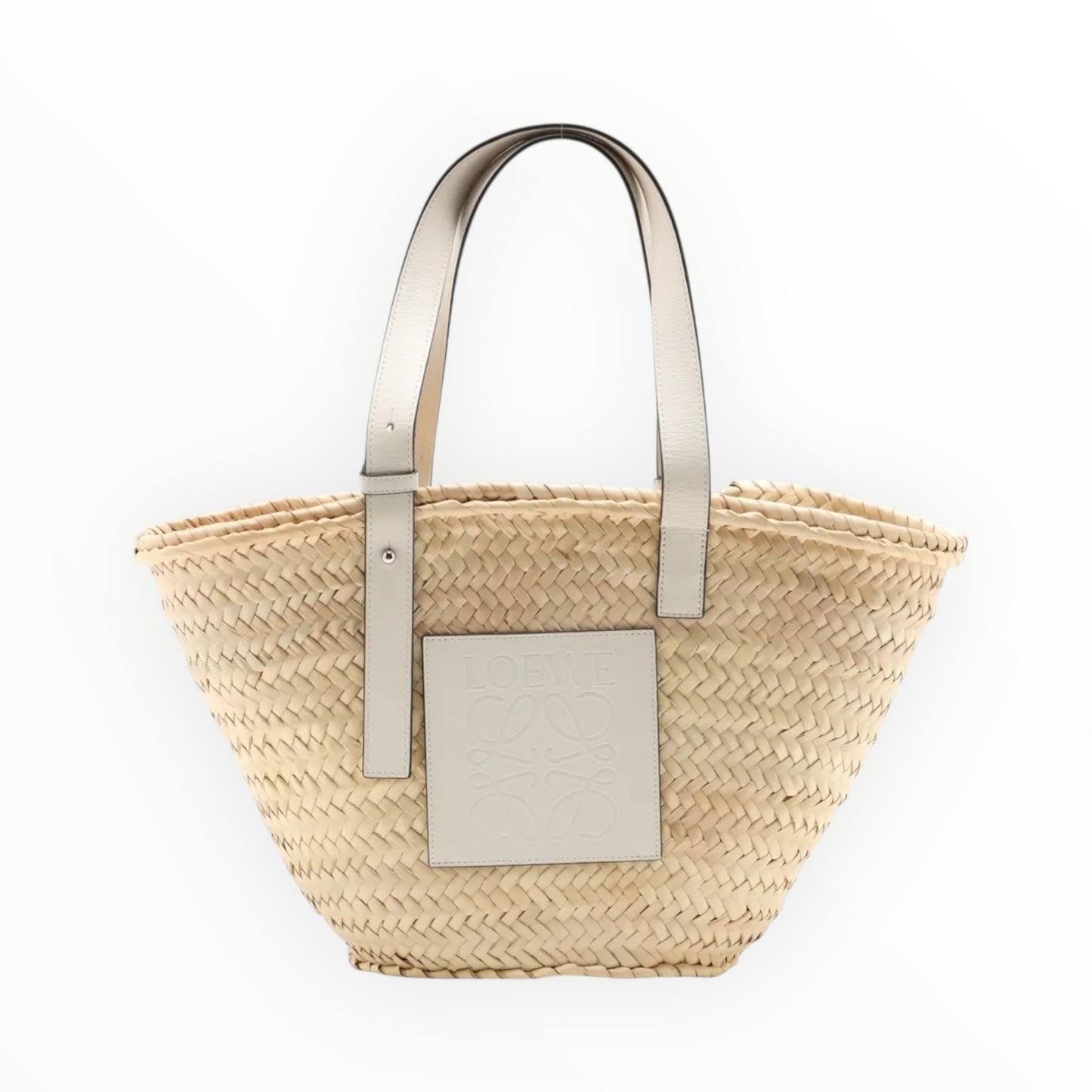 Loewe Leather-Trimmed Woven Raffia Tote - Large - White