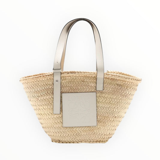 Loewe Leather-Trimmed Woven Raffia Tote - Large - White