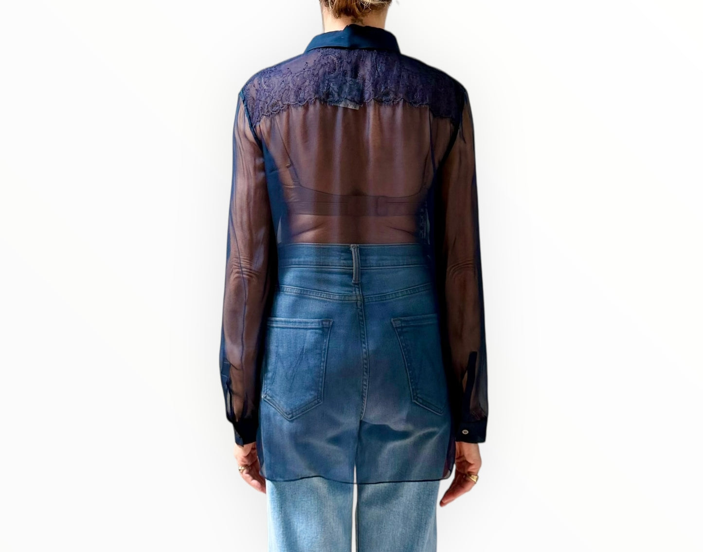 Valentino Sheer Lace Top - Navy - Size 8