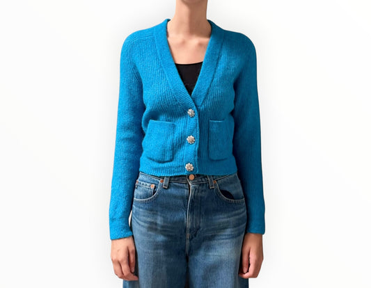 Ganni Diamonte Button Cardigan - Sea blue - Size XS