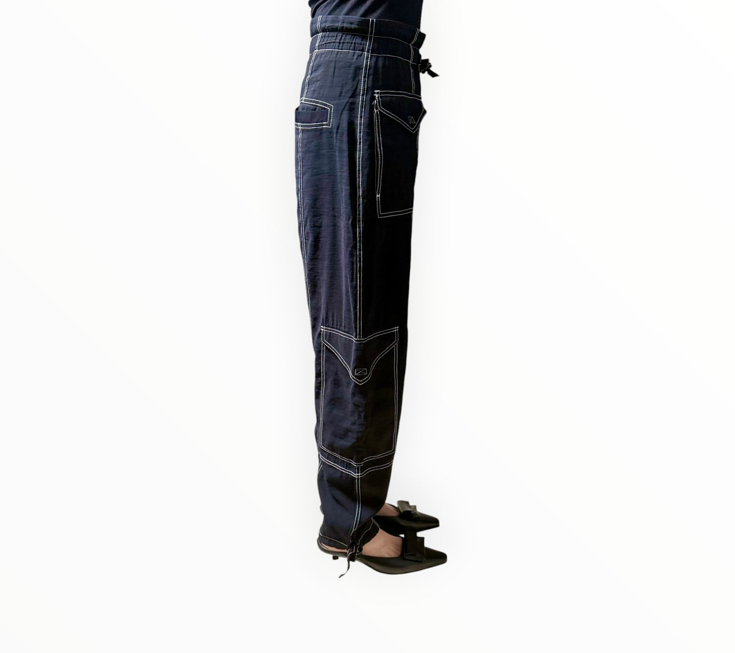 Ganni Contrast Stitch Pants - Black - Size 32