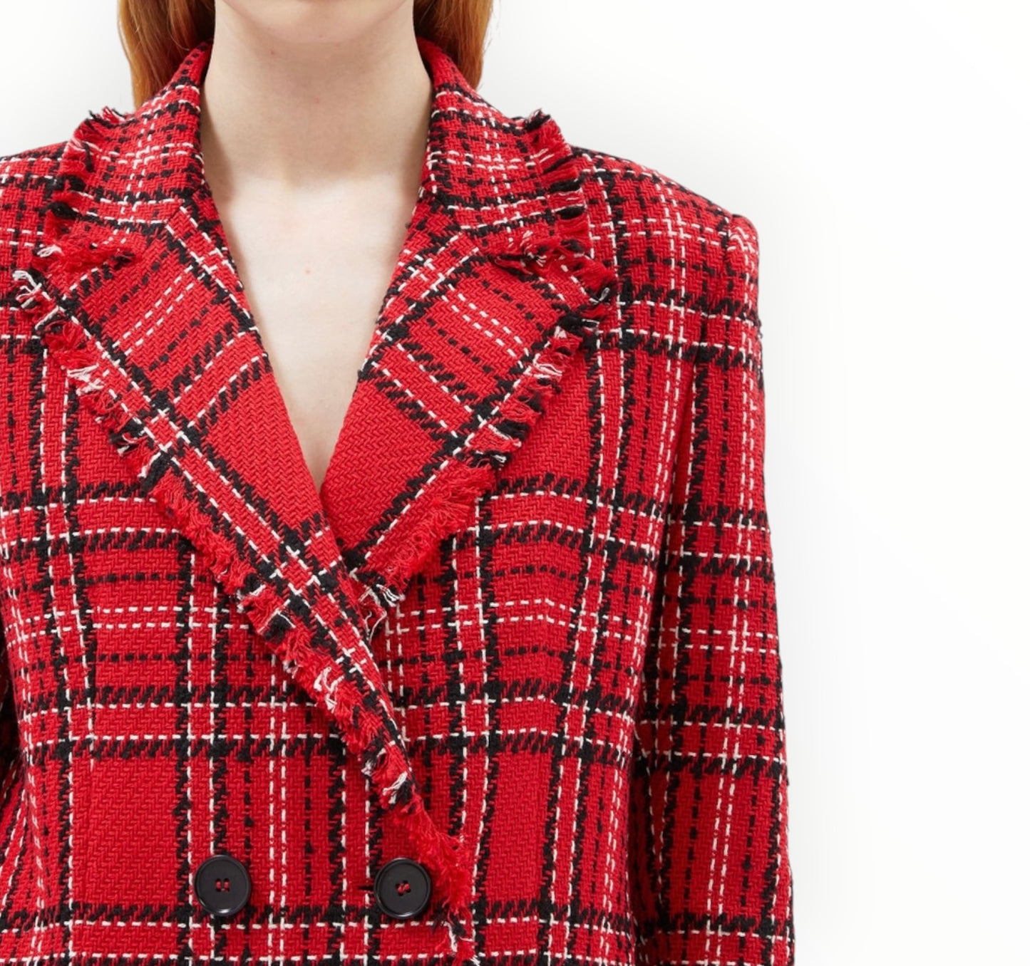 MSGM Double-Breasted Tarten Tweed Jacket - Red- Size 46