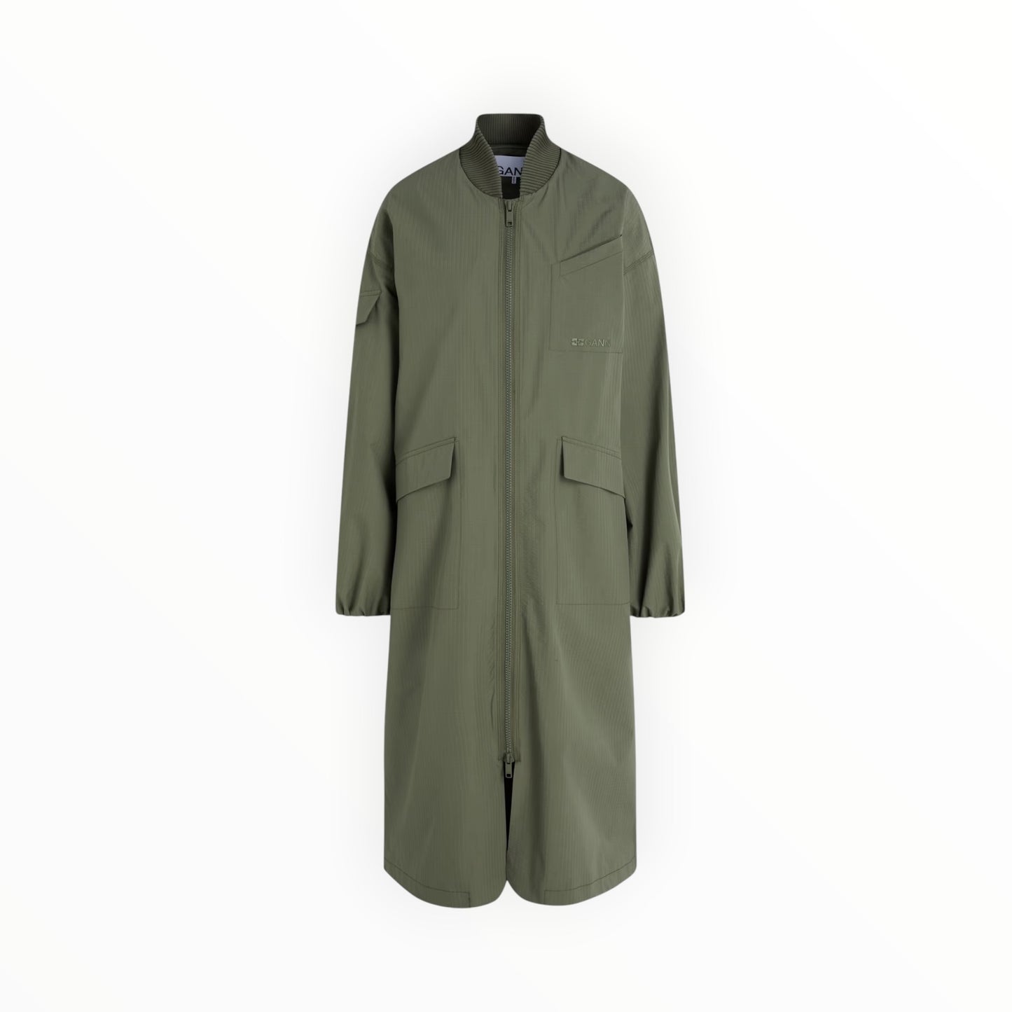 Ganni Seersucker Coat - Army Green - Size S/M