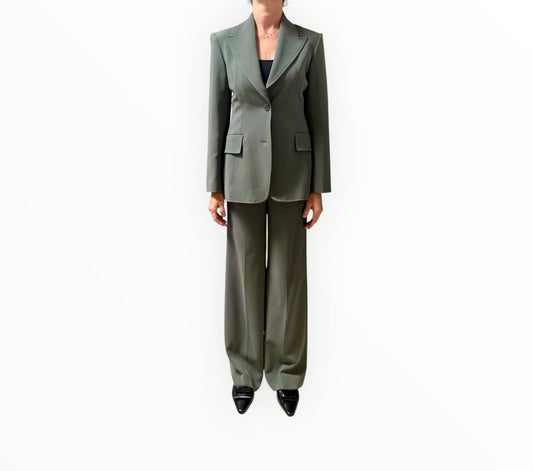 Scanlan Theodore Crepe Tailored Suit - Dark Sage- Size AU8