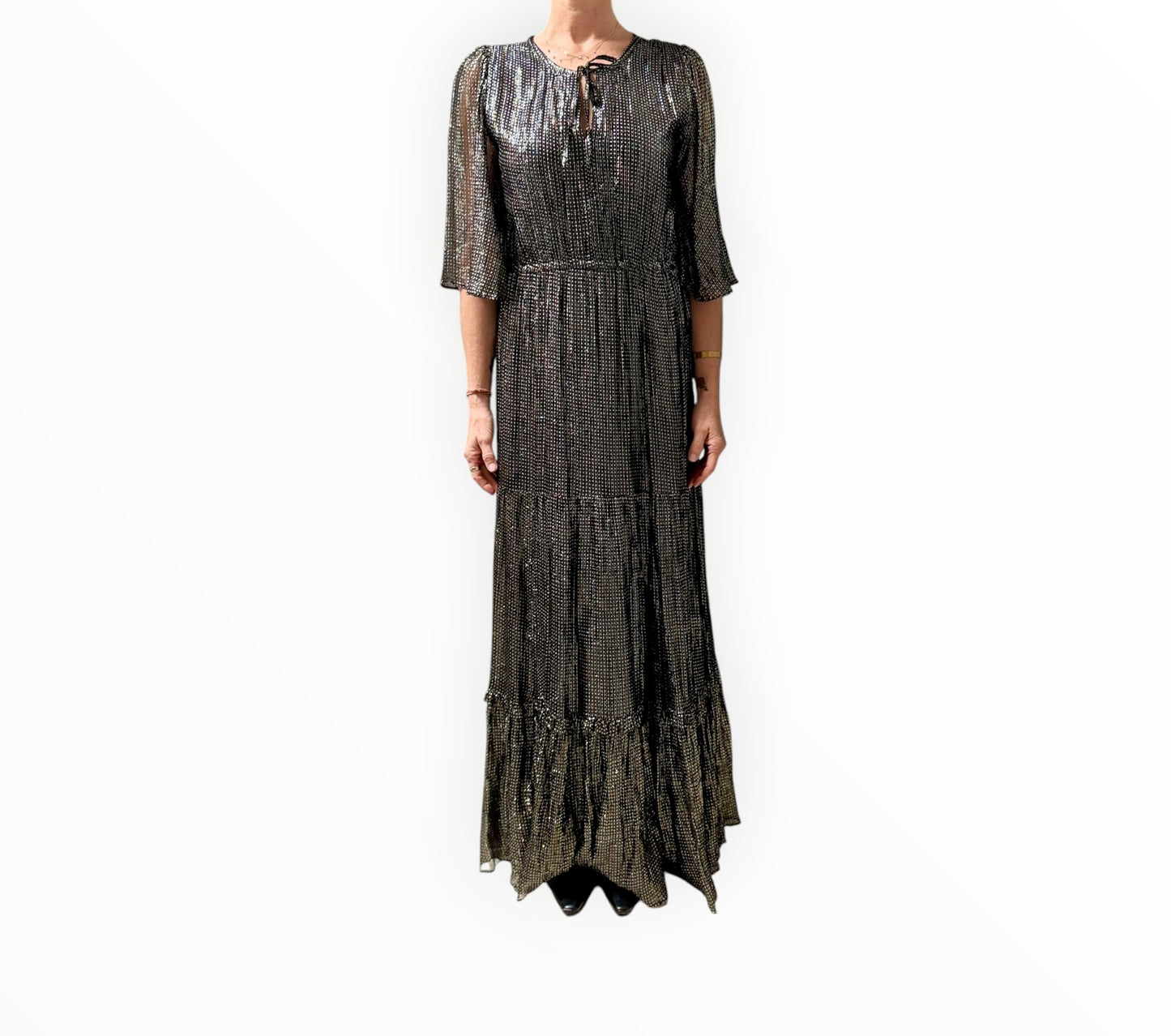 Tara Jarmon Lurex Tiered Dress - Black - Size 42