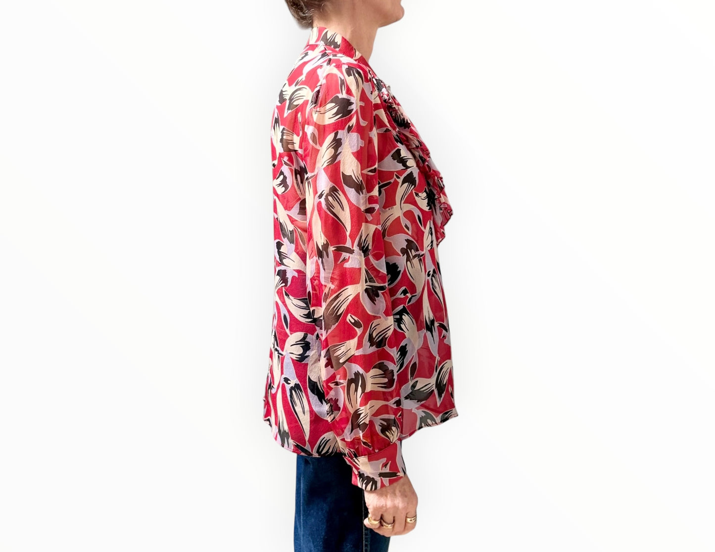 RT006233 - No. 21 Ruffle Silk Shirt - Red- Size 40