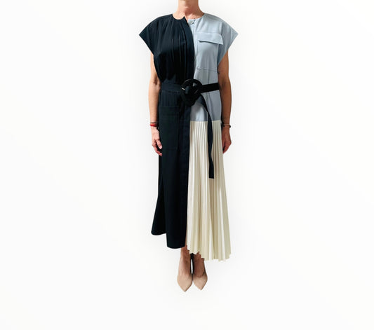 Tibi Edith Pleated Dress - Black Multi - Size M