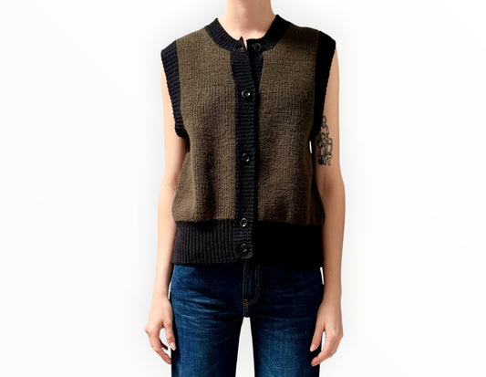 Margaret Howell Lambswool Buttoned Vest  - Khaki/Black - Size M