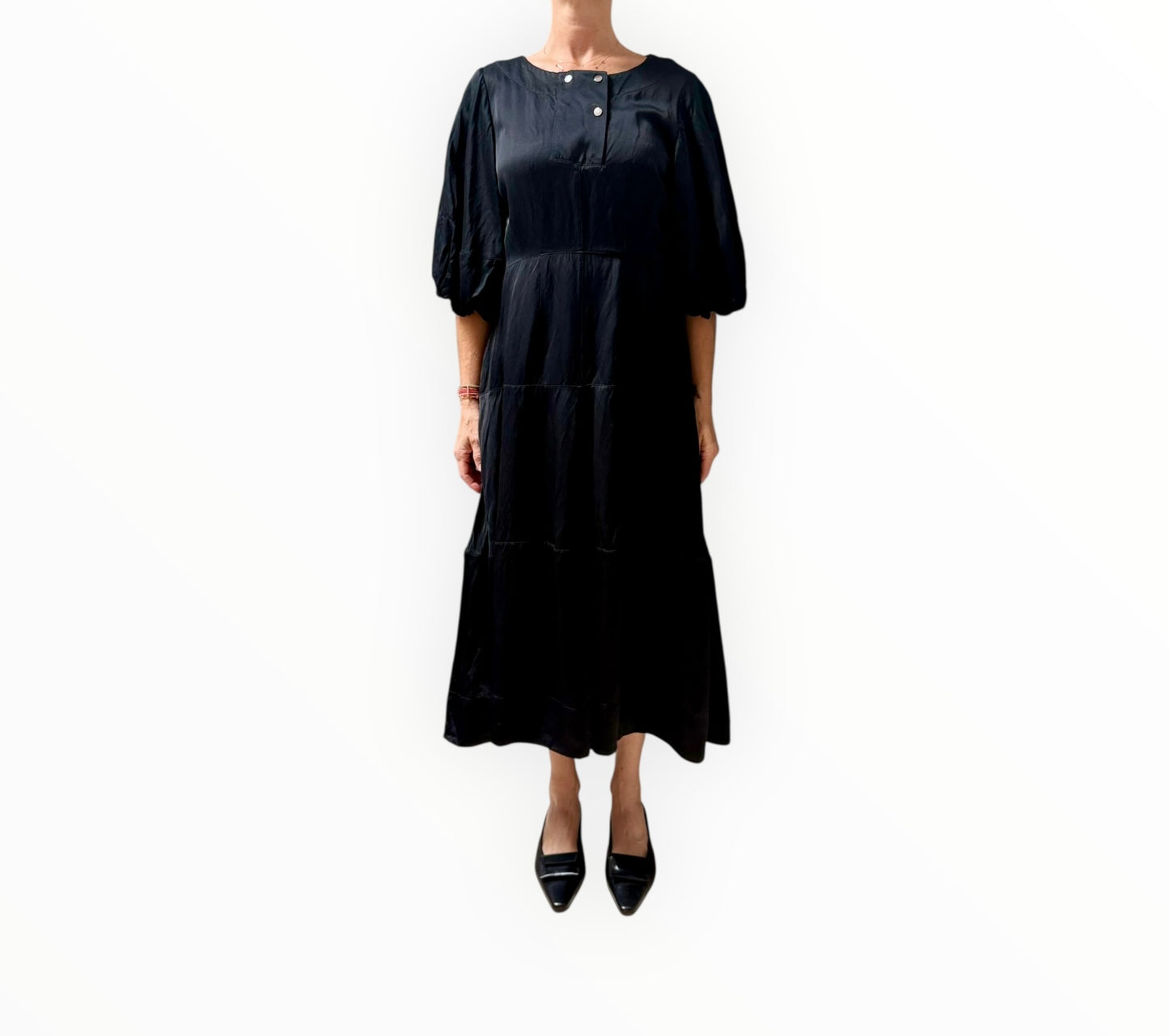 Lee Mathews Puff Sleeve Tiered Dress - Black - Size 3