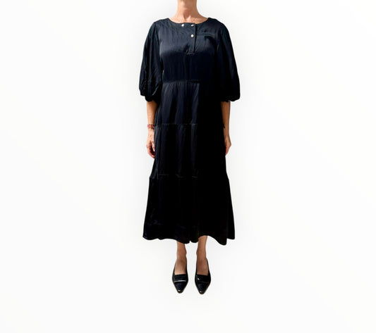 Lee Mathews Puff Sleeve Tiered Dress - Black - Size 3