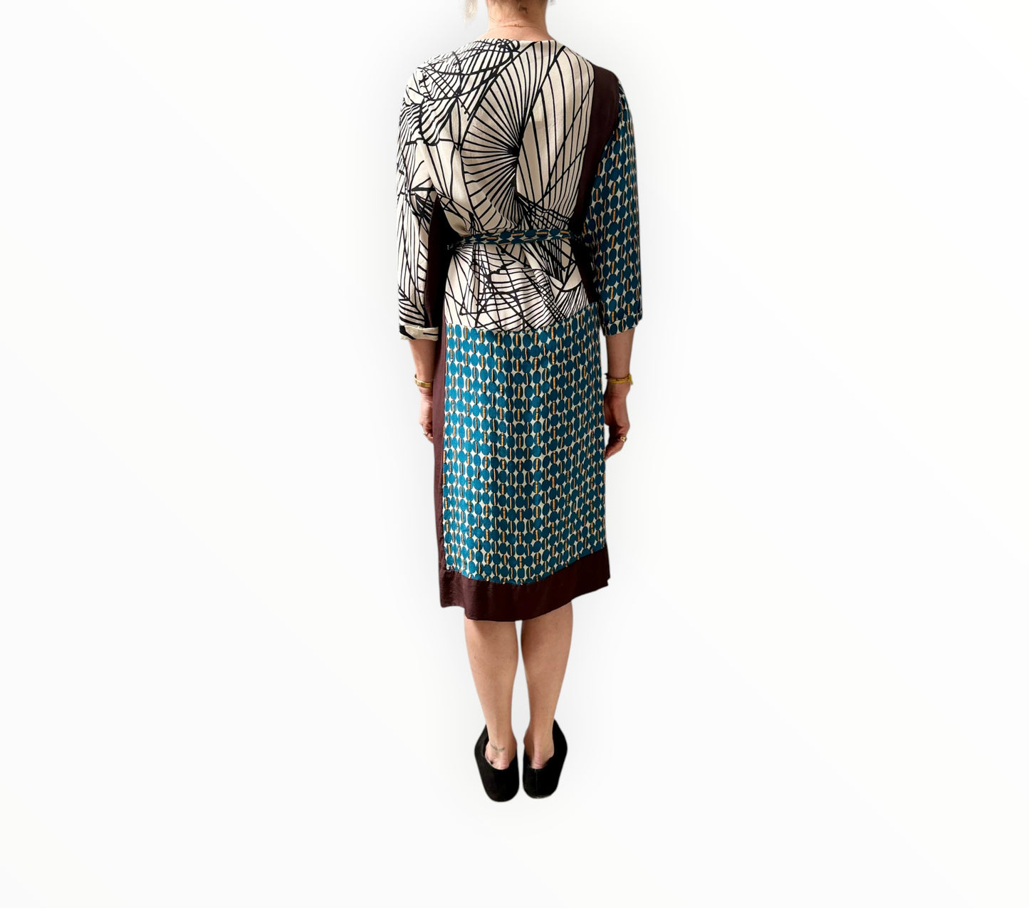 Dries Van Noten Embellished Printed Dress - Teal Multi - Size 42