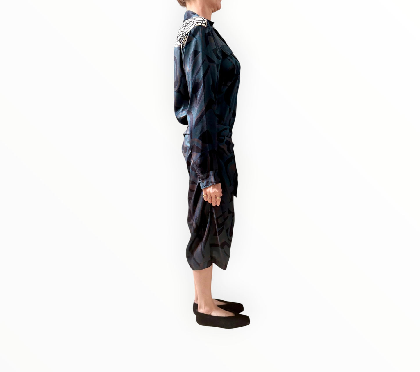 Dries Van Noten Shirt Printed Dress - Dark Teal/Black - Size 40