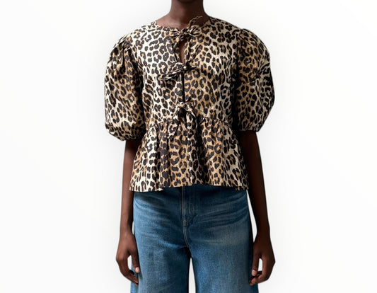Ganni Animal Print Shirt with Ties - Multi - Size 36