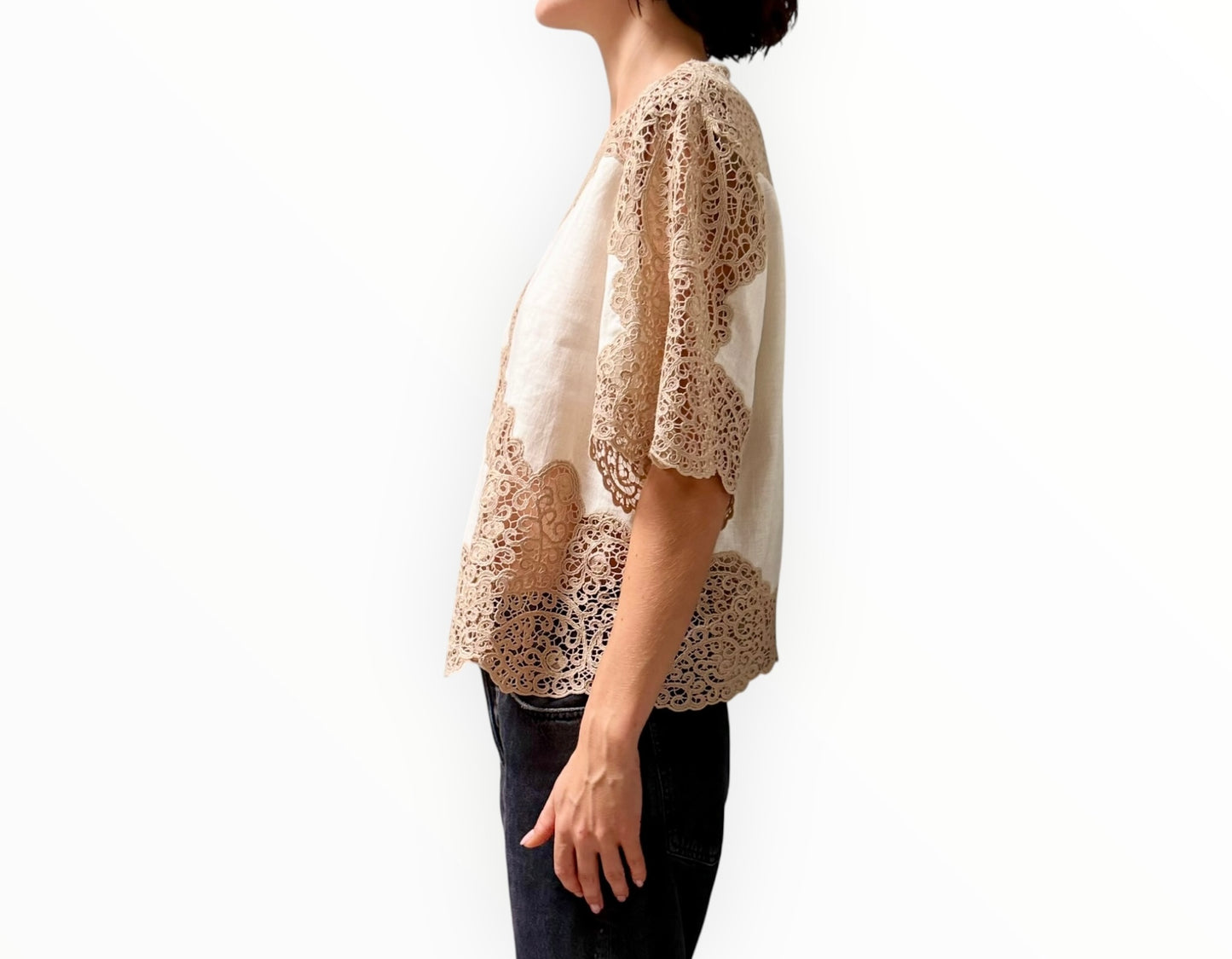 Ulla Johnson Kadene Short Sleeve Top - Beige/Ivory - Size AU14