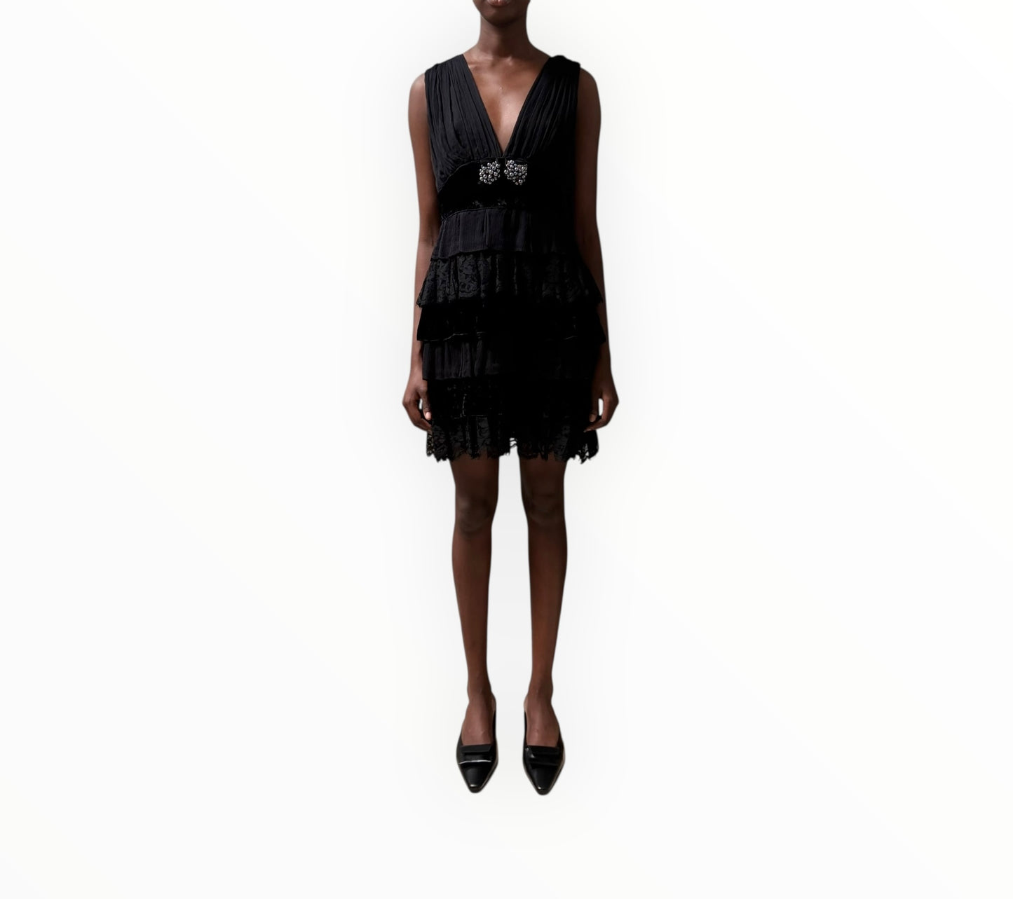 Dolce & Gabbana Jewelled Front Mini Dress - Black - Size 44