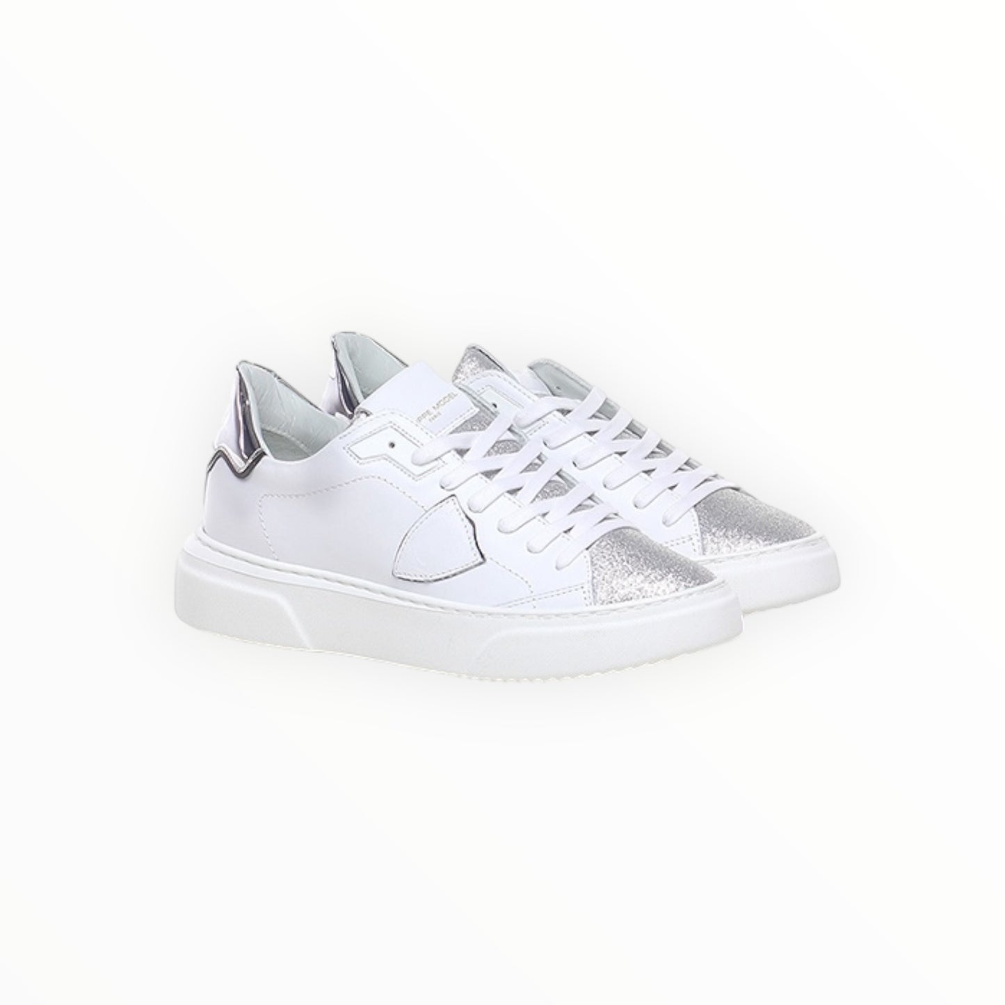 Philippe Model Paris Temple Sneakers - White/Silver- Size 40