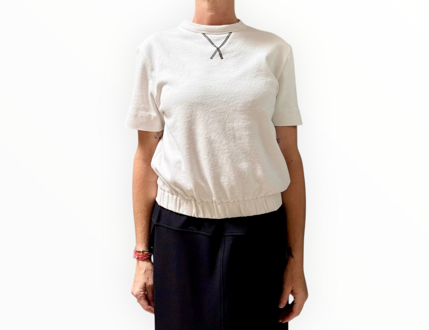 Bassike Elastic Hem Tee - White - Size 1