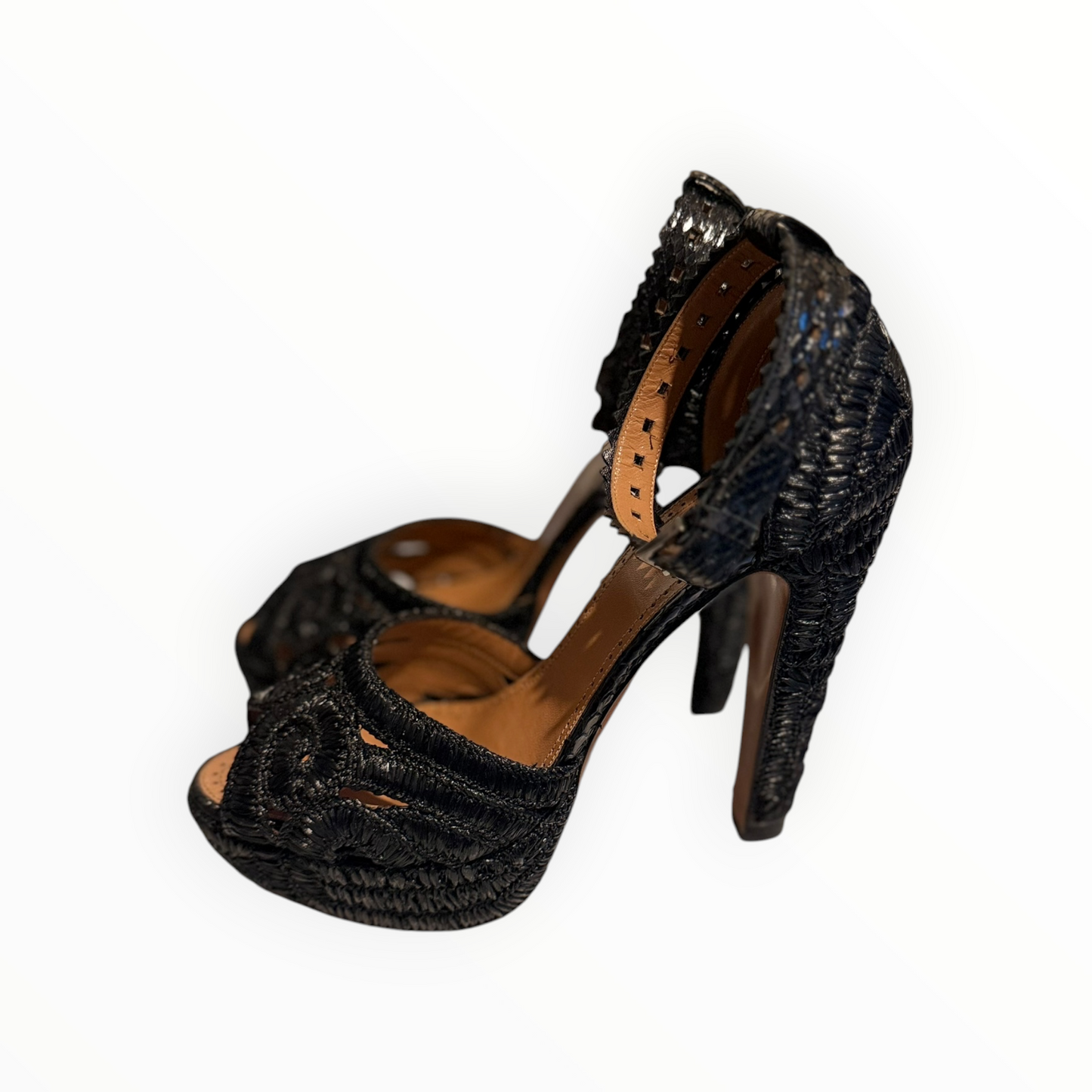 Alaia Raffia Platform Sandals - Black - Size 39