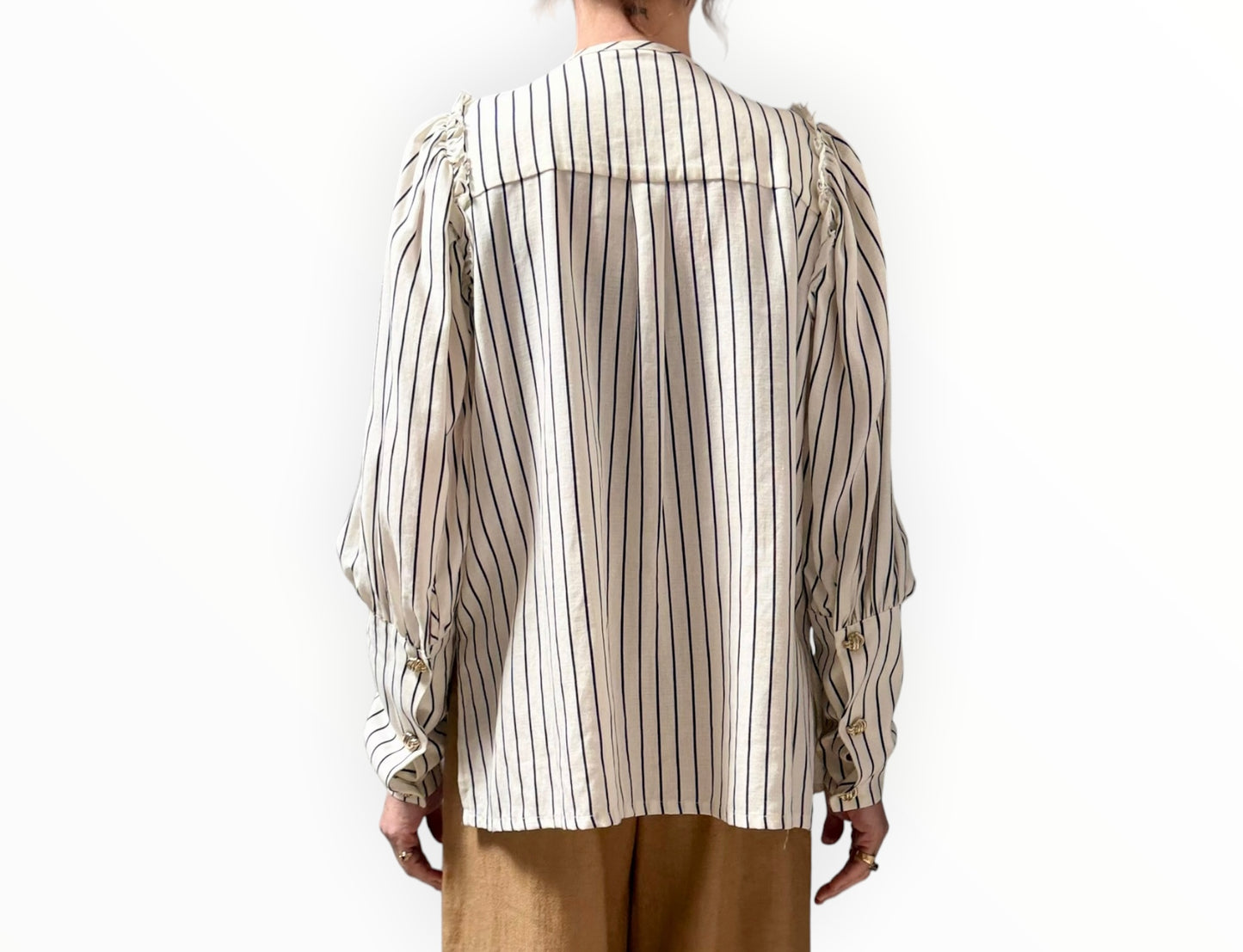 Mother of Pearl Striped Blouse - White/Navy - Size 10