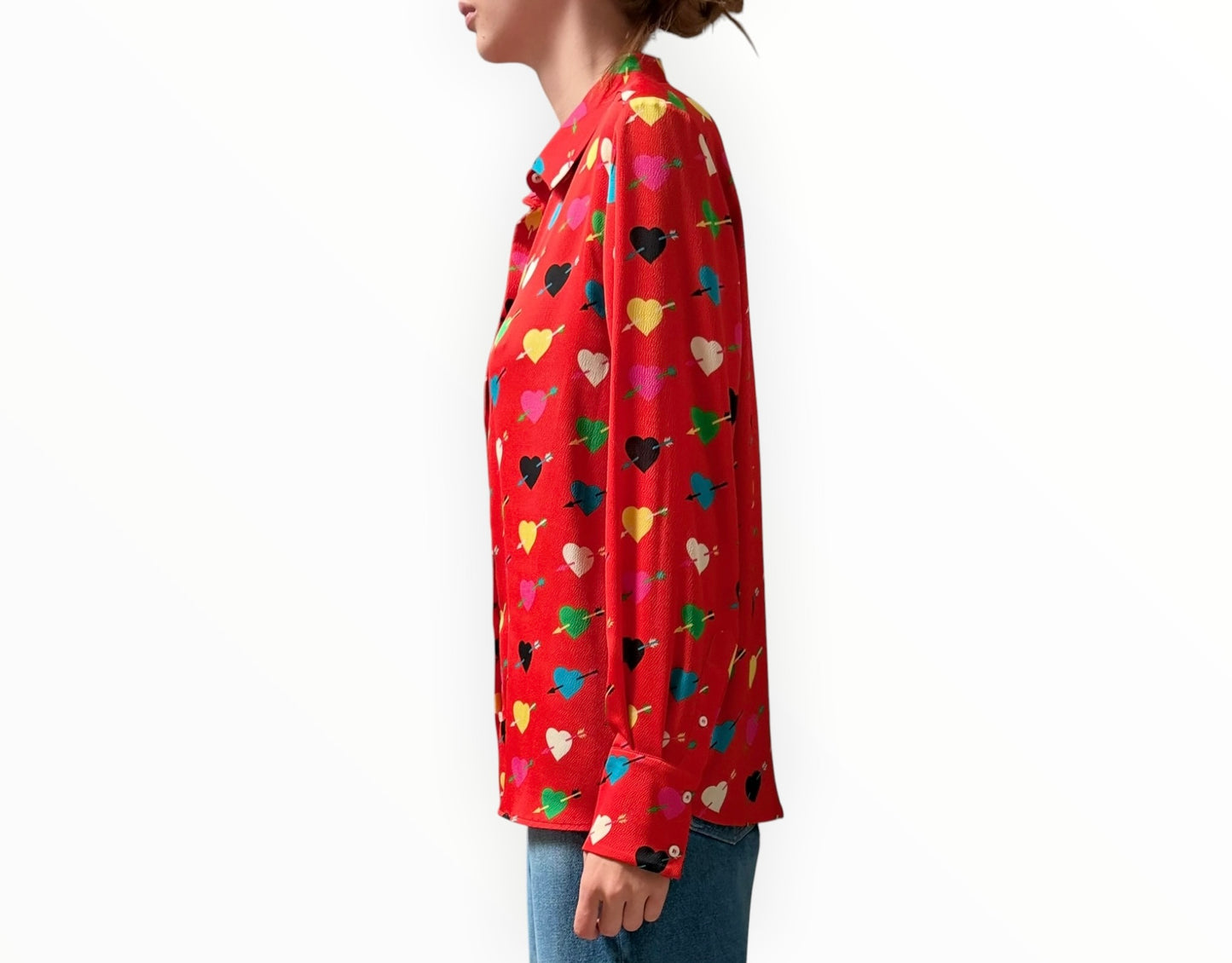 MSGM Heart Print Shirt - Red Multi - Size 44