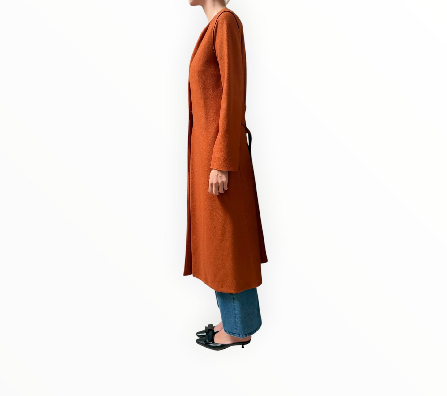 Harris Wharf Long Line Collarless Coat - Terracotta - Size 44