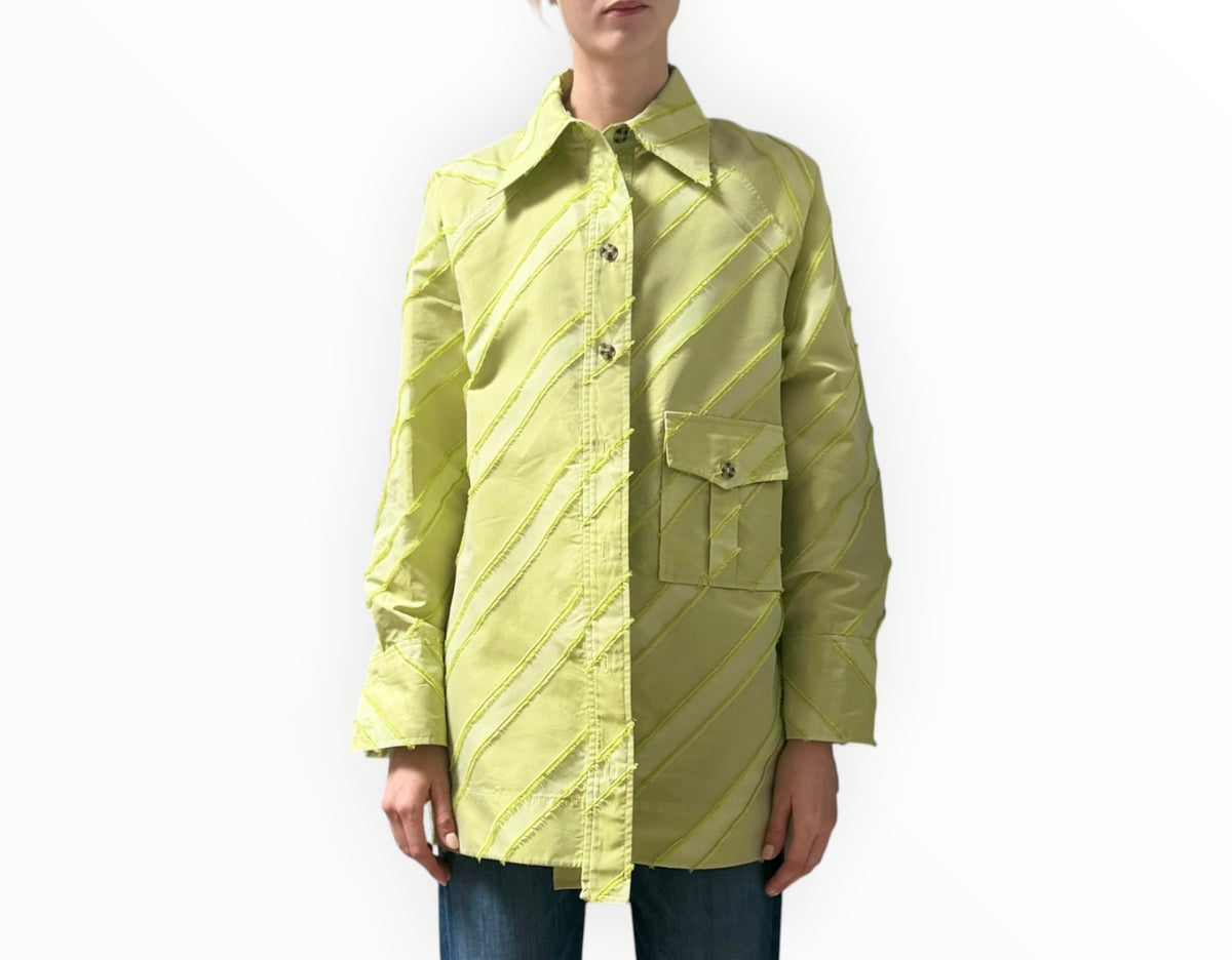 RT006494 - Ganni Stripe Taffeta Raglan Sleeve Oversize Shirt - Lime - Size S/M