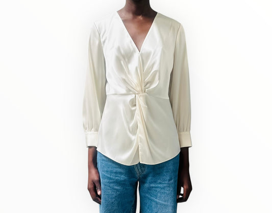 Theory Silk Knot Front Shirt - Cream - Size AU10