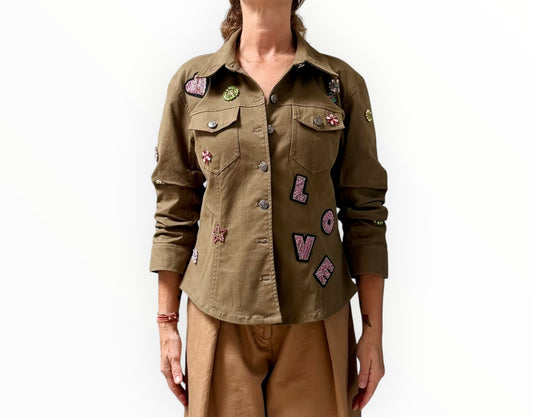 Cinq a Sept Ditsy Love Scrunched Canyon Jacket - Khaki - Size AU12