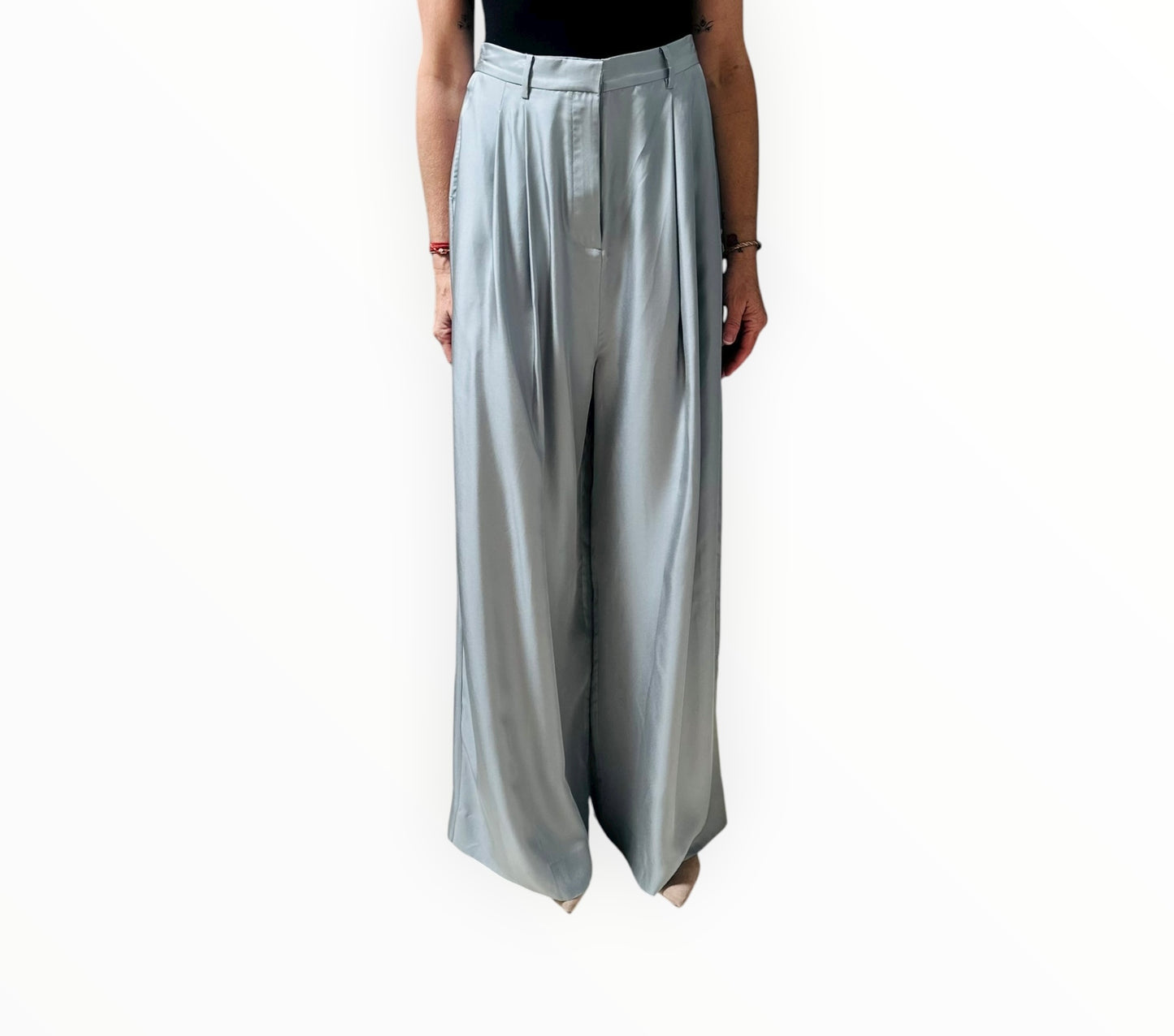 Jac + Jack Pleat Front Wide Leg Pants - Silver - Size 14