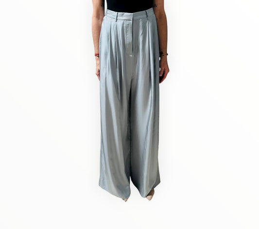 Jac + Jack Pleat Front Wide Leg Pants - Silver - Size 14