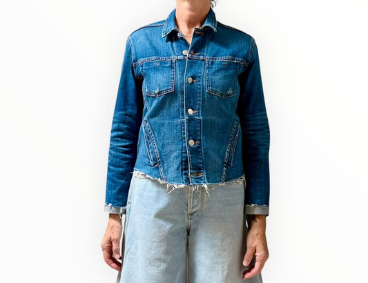 L'Agence Cropped Denim Jacket - Blue - Size M