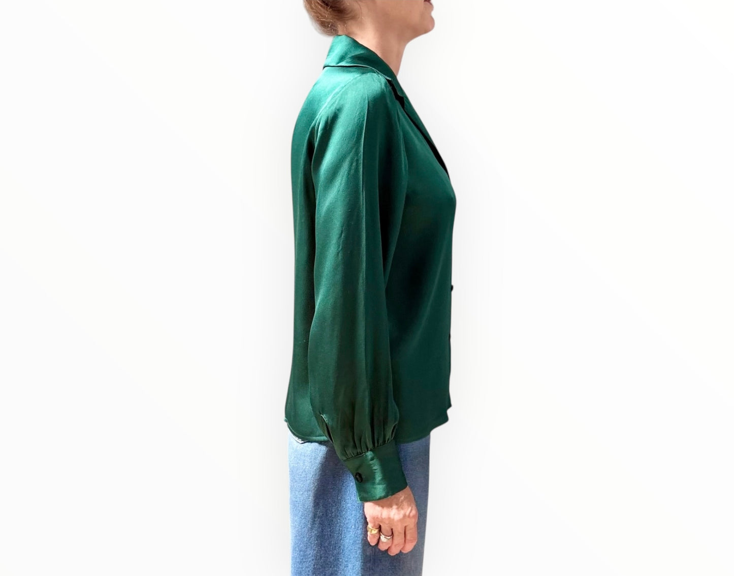 Anine Bing Classic Silk Shirt - Dark Forrest - Size XS