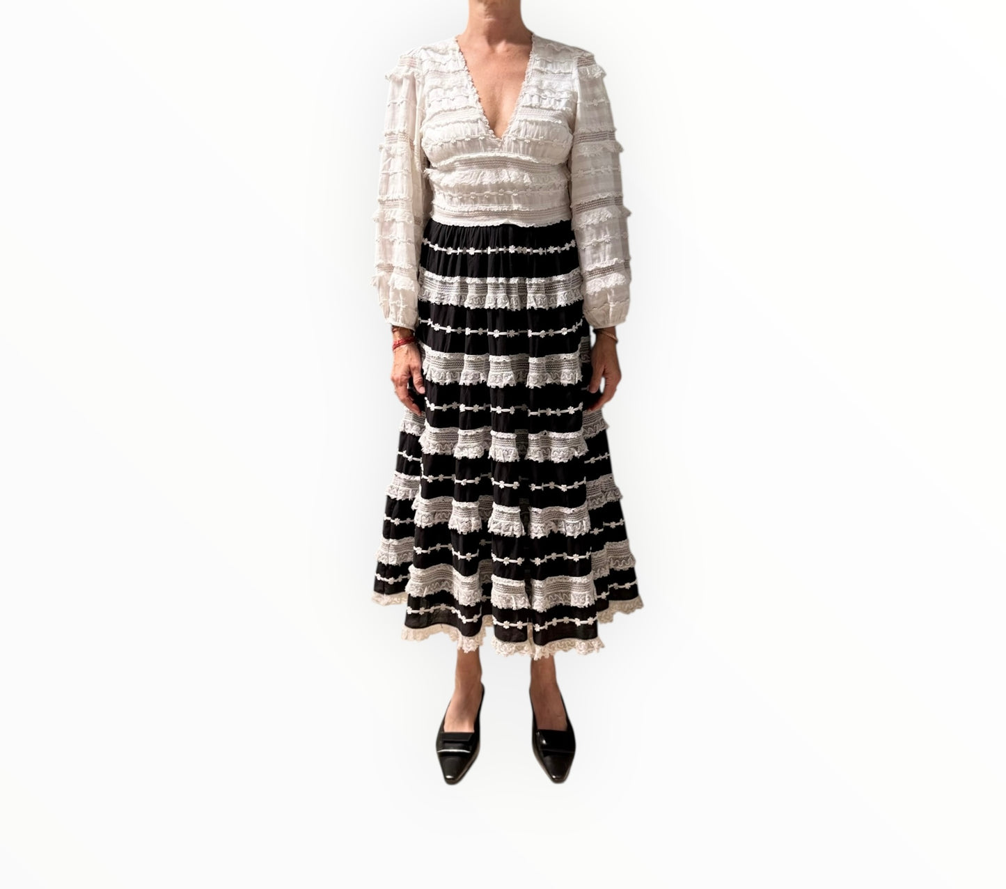 Ulla Johnson Charline Lace Midi Dress - Black/White - Size AU10