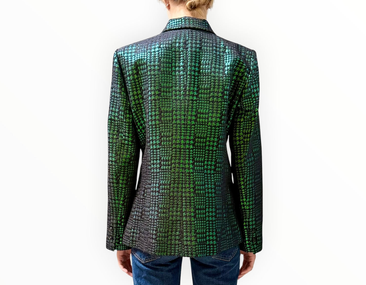 L'Agence Foil Houndstooth Blazer - Black/Green - Size AU12