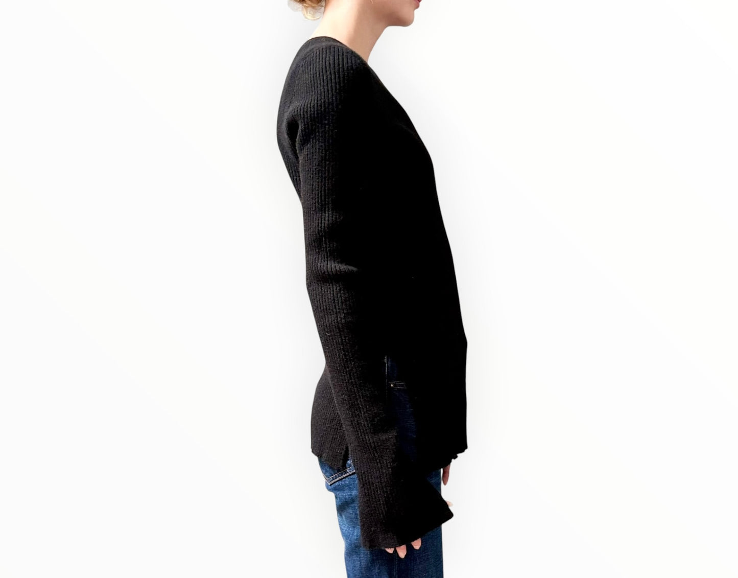Bassike Ribbed Knit Slim Sweater - Black - Size 1