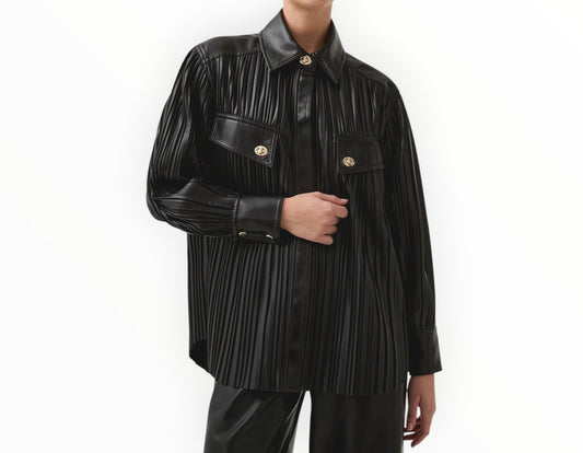 Aje Constantina Pleated Shirt - Black - Size 10